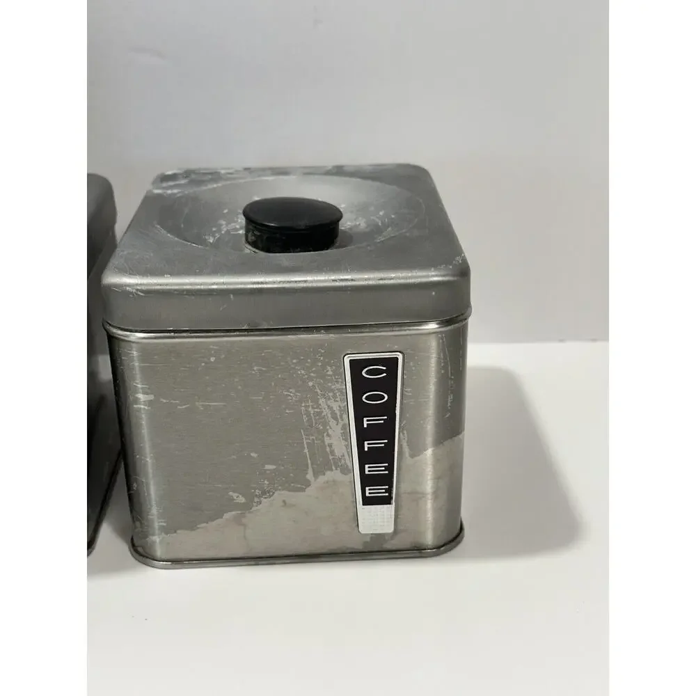 Vintage MCM Lincoln Beautyware Chrome 3 Canister Box Set Tea Sugar‎ Coffee READ